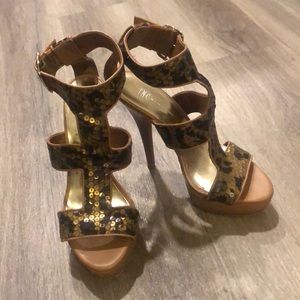INC leopard sequin heels. Size 6
